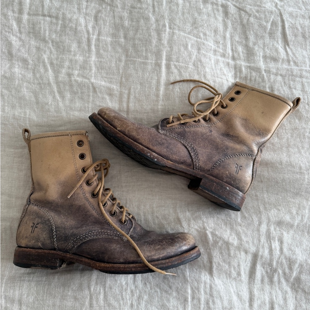 Frye Two-Tone Brown & Tan Combat Boots